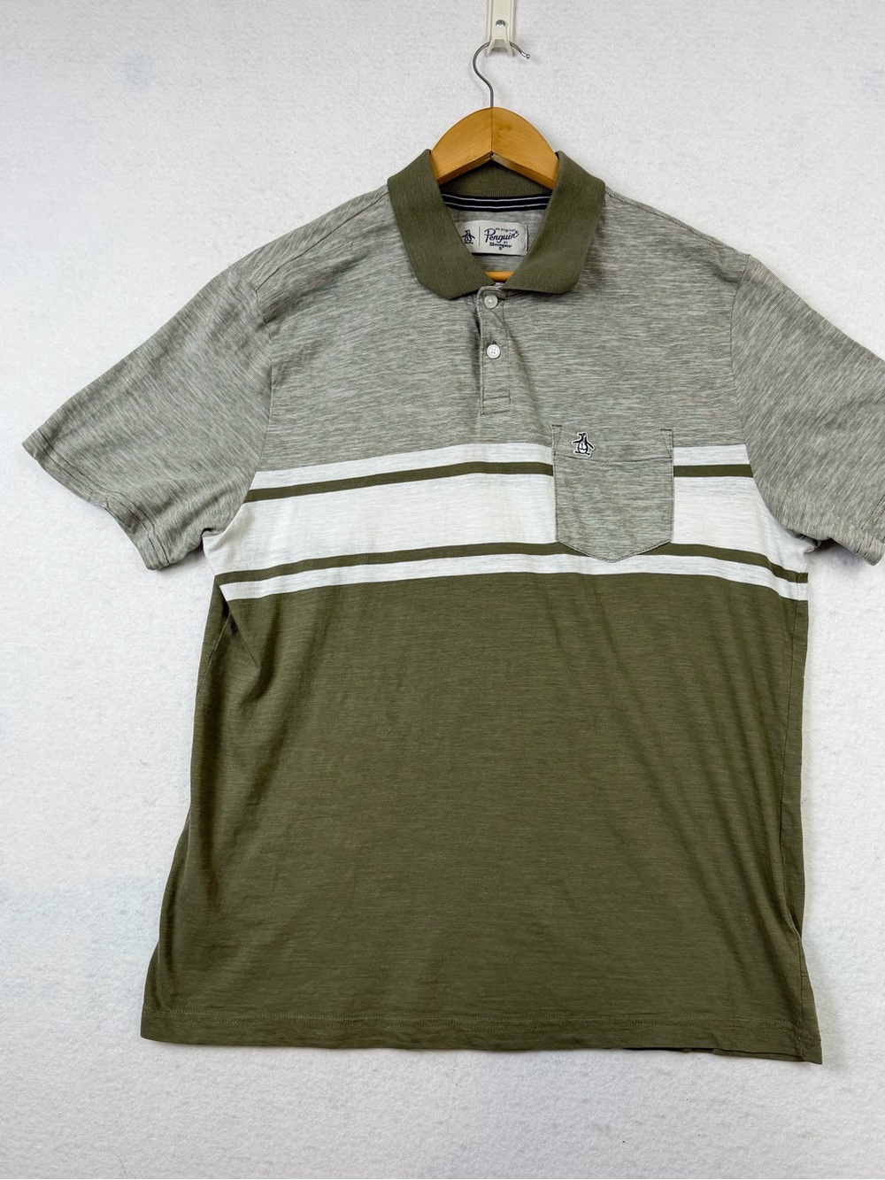 Original Penguin Mens Polo Shirt L Brown Tipped Munsingwear Short Sleeve Golf